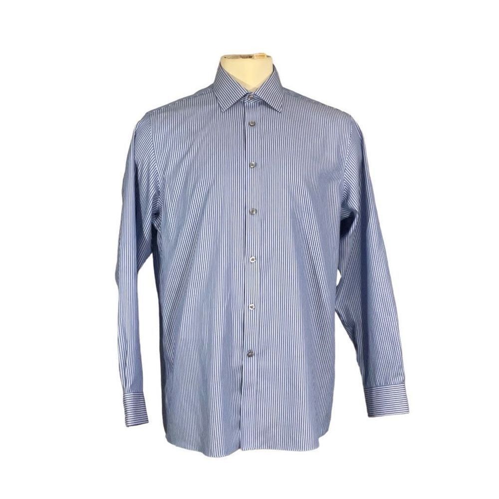 Michael Kors Men’s 2 Toned Blue Striped Shirt Non Iron Long Sleeve Sz 16.5/34-35